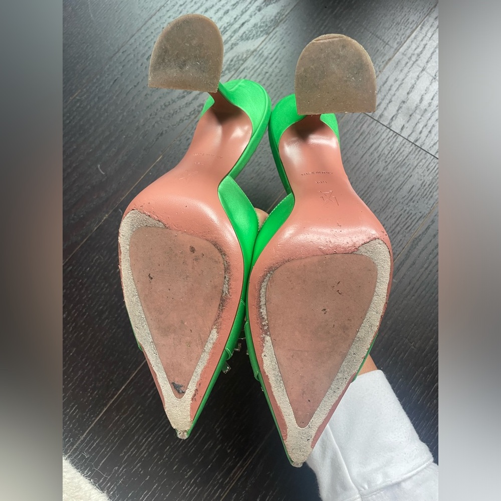Amina Muaddi Begum Green “Frog” Satin Martini Heels 95mm Sz 38.5 - Picture 5 of 10